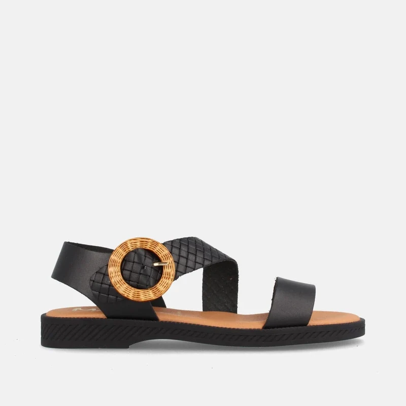 SANDALIA PLANA DE PIEL PARA MUJER AMSTER NEGRO