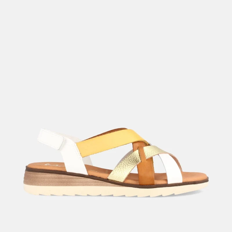 SANDALIAS PARA MUJER CON CUÑA BAJA EN PIEL BETIANA COMBI BLANCO