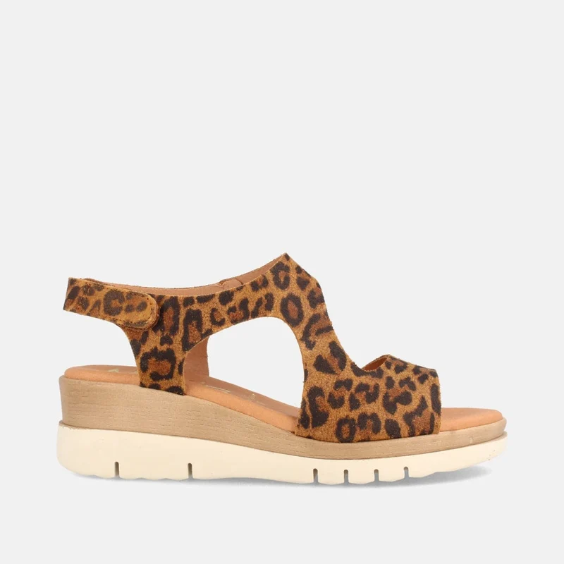 SANDALIA PARA MUJER DE PIEL CON CUÑA MEDIA ALLEN LEOPARDO