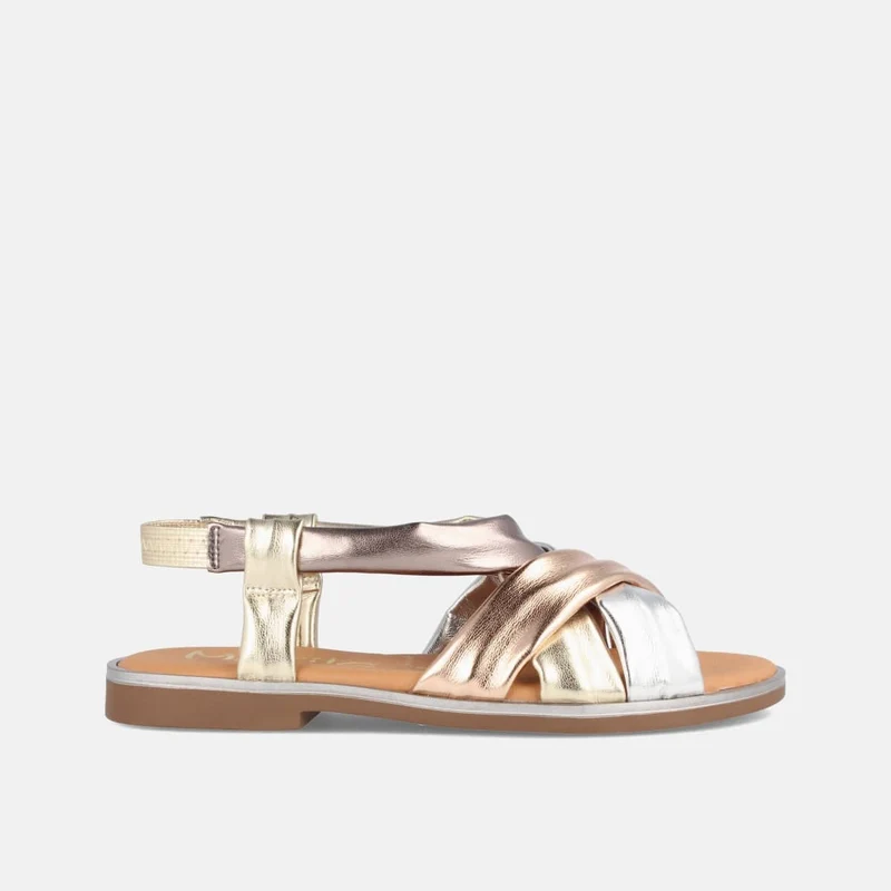 SANDALIAS PARA MUJER PLANAS EN PIEL CORA MULTIMETAL