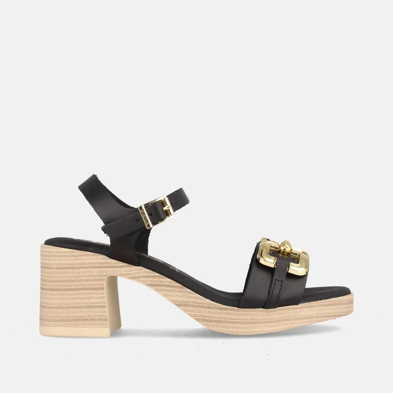 SANDALIA PARA MUJER DE PIEL CON TACÓN TULSA NEGRO