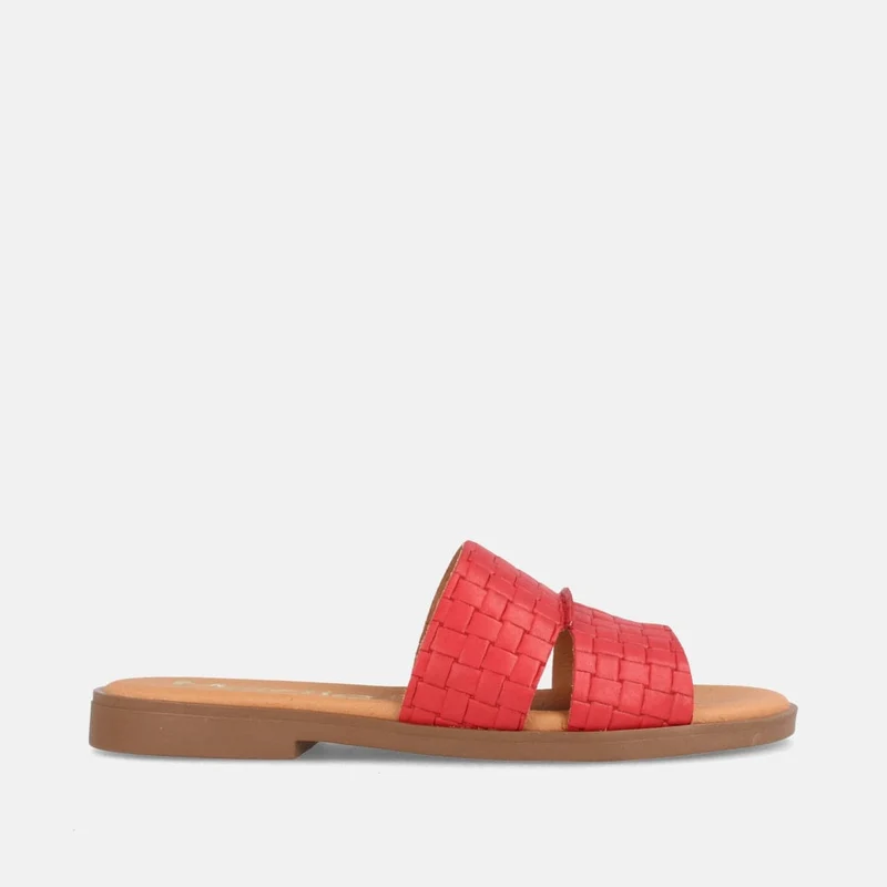 SANDALIA PLANA PARA MUJER TIPO ZUECO EN PIEL POLTI ROJO