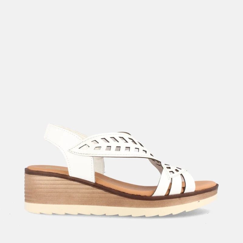 SANDALIA PARA MUJER DE PIEL CON CUÑA MEDIA NUUK BLANCO
