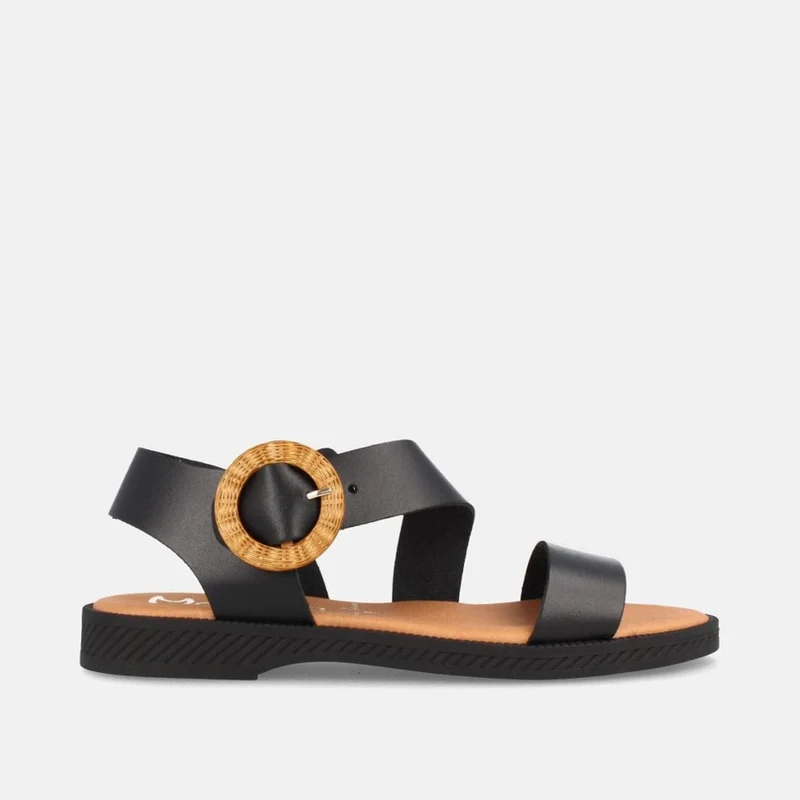 SANDALIA PLANA DE PIEL PARA MUJER AMSTER NEGRO