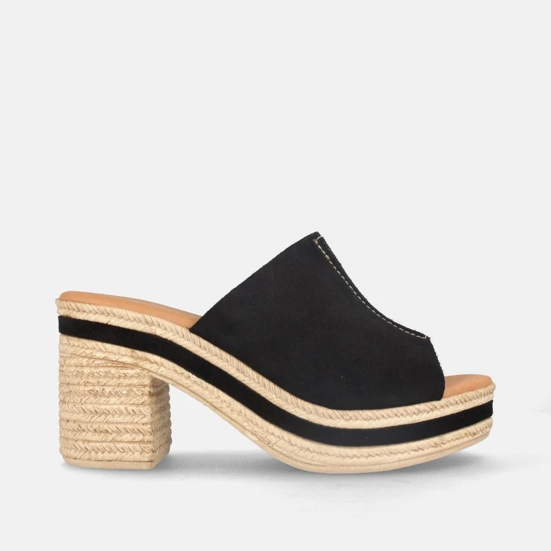 Sandalias de Tacón Negro en Serraje con Plataforma y Plantilla Acolchada | Modelo Liora de Marila Shoes
