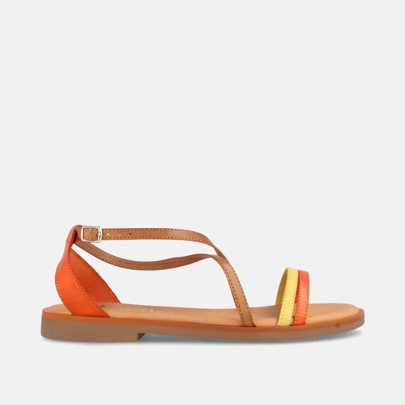 SANDALIAS PLANAS PARA MUJER EN PIEL BEGOÑA MULTINARANJA