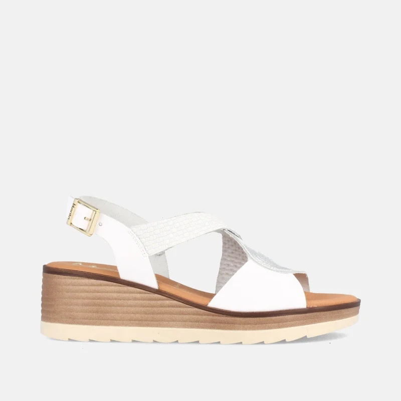 SANDALIA PARA MUJER DE PIEL CON CUÑA MEDIA AKRON COMBI BLANCO