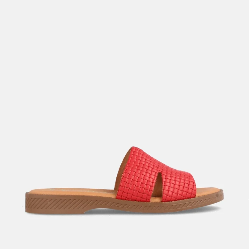 SANDALIA PLANA PARA MUJER TIPO ZUECO EN PIEL ANKARA ROSSO