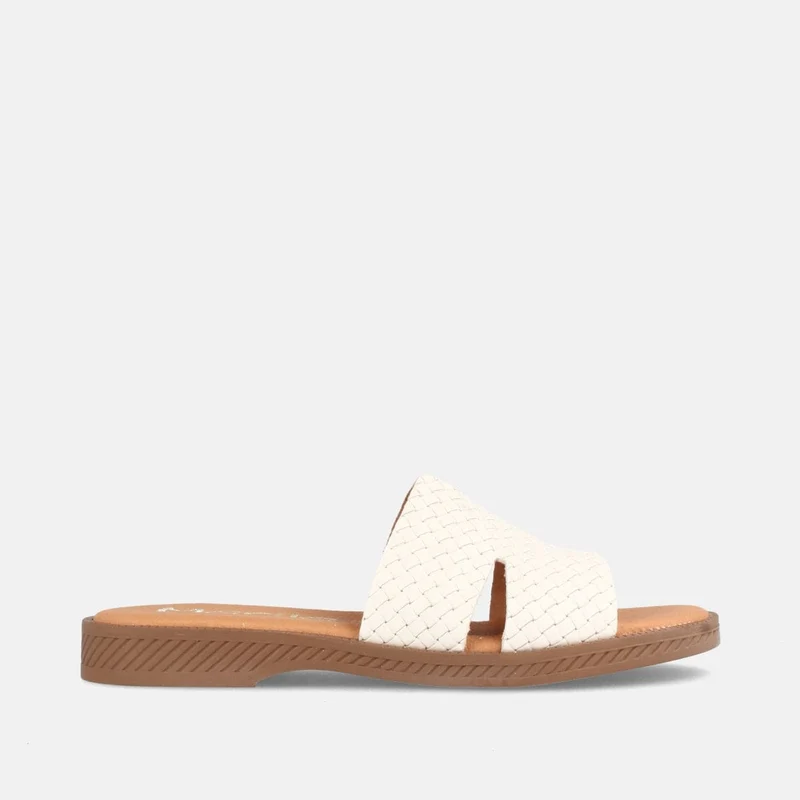 SANDALIA PLANA PARA MUJER TIPO ZUECO EN PIEL ANKARA BLANCO