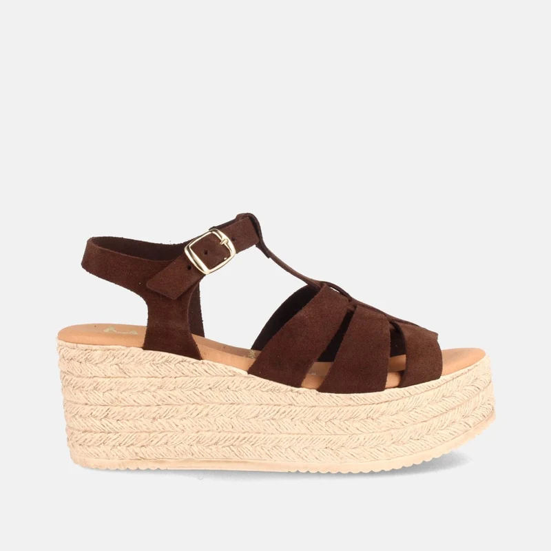 Sandalias de Cuña Marrón con Hebilla y Plantilla Acolchada | Modelo Kai de Marila Shoes