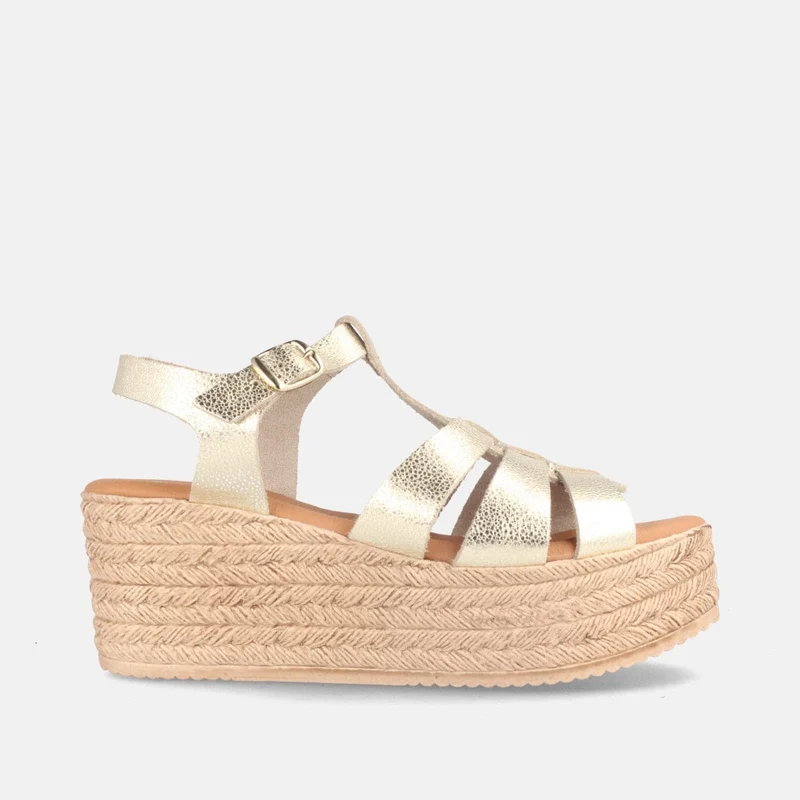 Sandalias de Cuña Champagne con Hebilla y Plantilla Acolchada | Modelo Kai de Marila Shoes