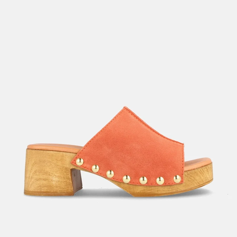 ZUECO CORAL PARA MUJER CON PLATAFORMA Y TACÓN MEDIO EN PIEL