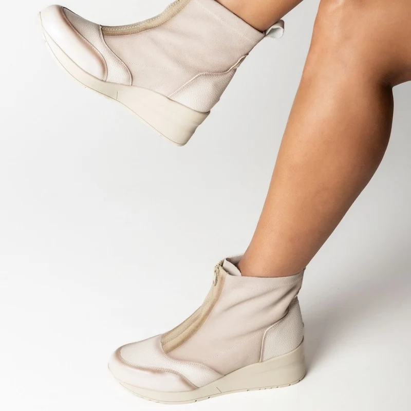 Botín de piel para mujer con plantilla acolchada y extraible FOIA BEIGE