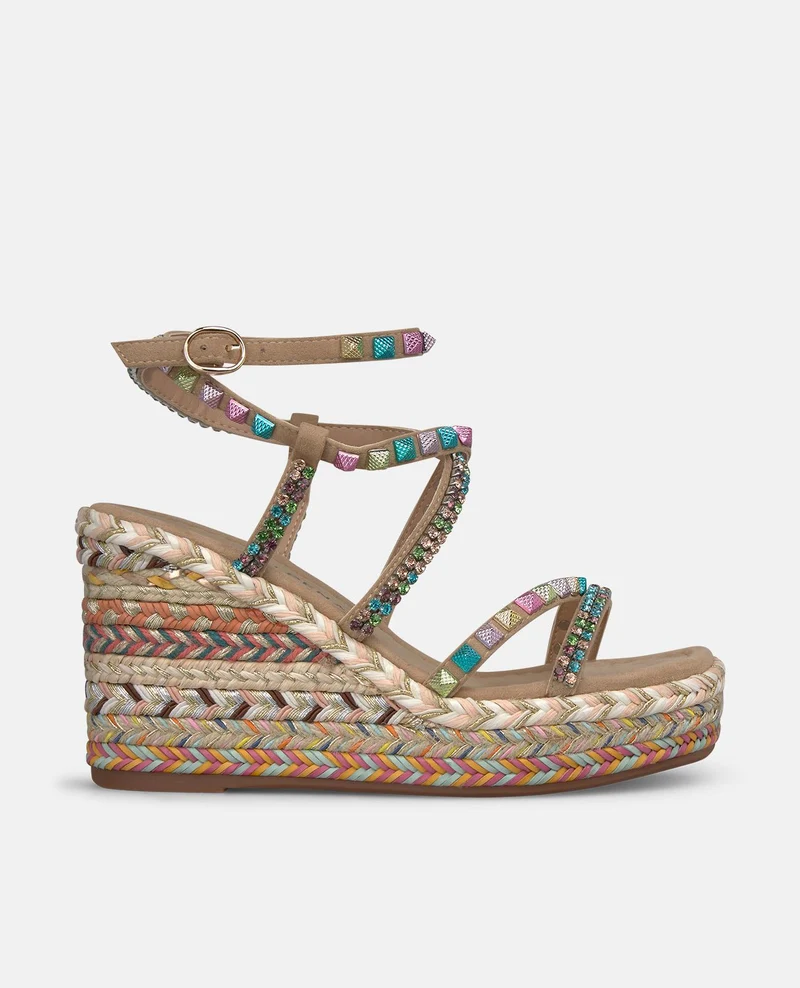 SANDALIA CUÑA TACHAS MULTICOLOR