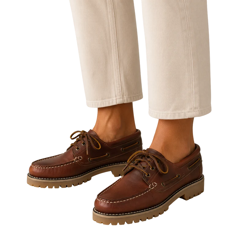 HOMBRE NÁUTICOS CLÁSICOS BENAVENTE CORDONES PIEL PULL BRANDY