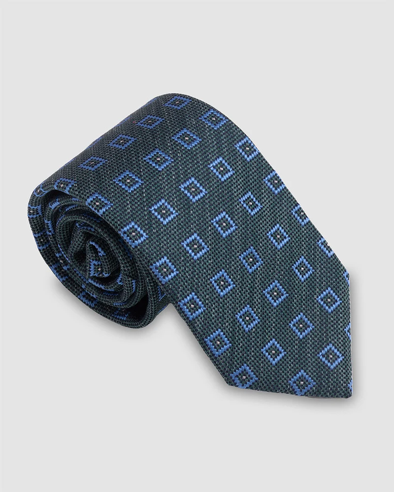 Corbata Fondo Verde Con Cuadros Azules