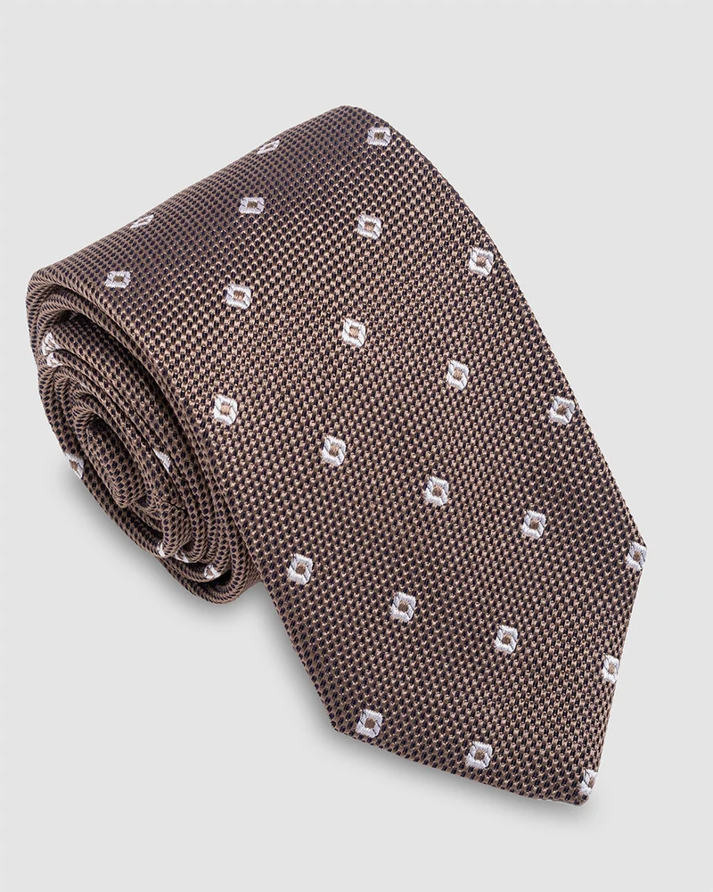 Corbata Fondo Marron Con Diseño Cuadros