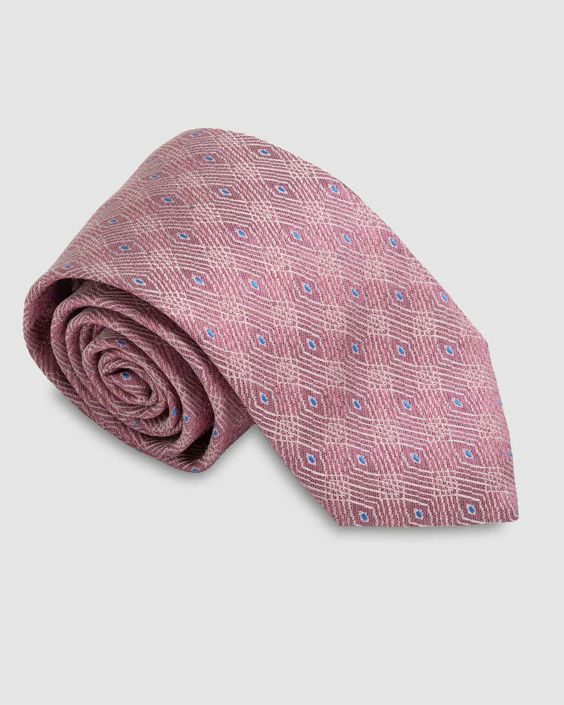 Corbata Fondo Coral Con Diseños Blanco Y Celeste