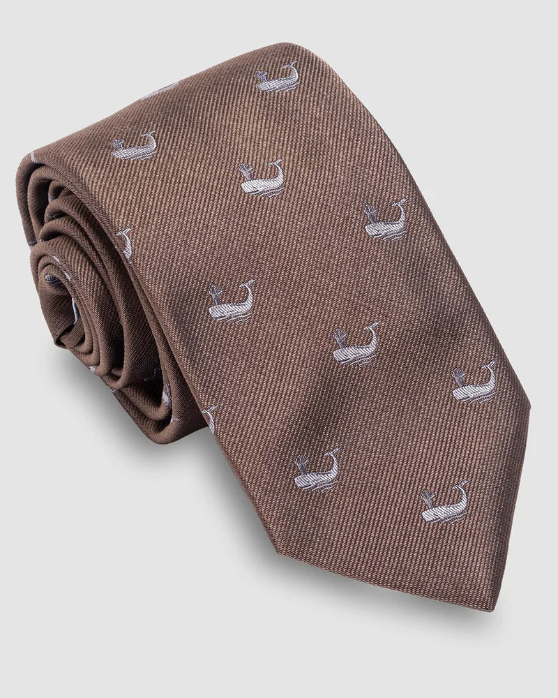 Corbata Fondo Marron Con Diseño Ballena