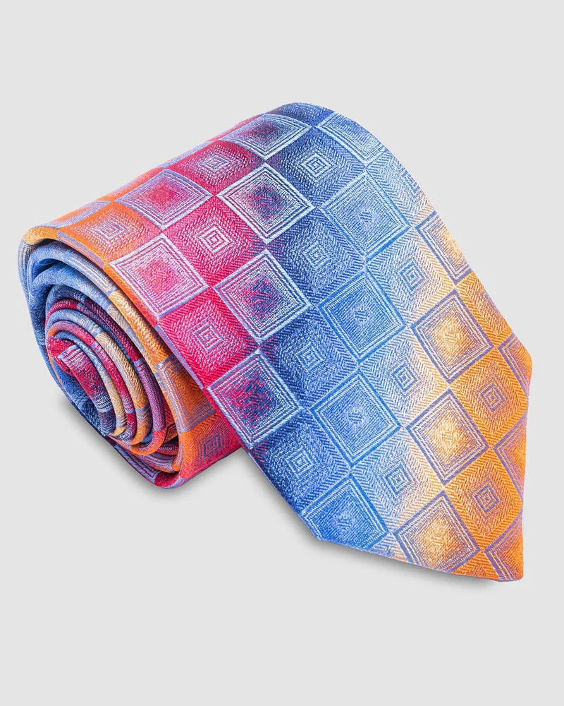 Corbata Fondo Multicolor Con Diseño Cuadros