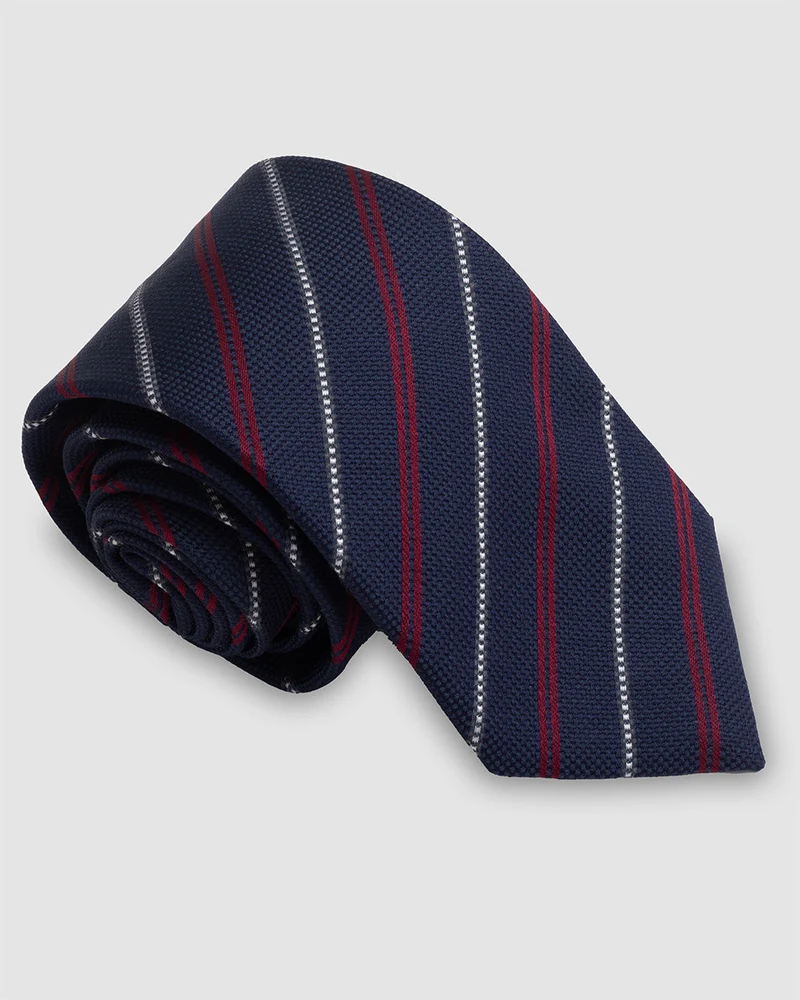 Corbata Fondo Azul Rayas Rojo Y Blanco
