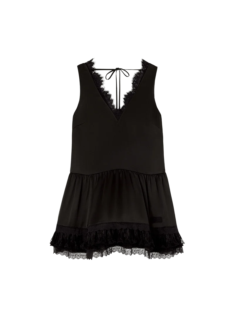 Vestido Mini Fluid Satin V-neck Lace