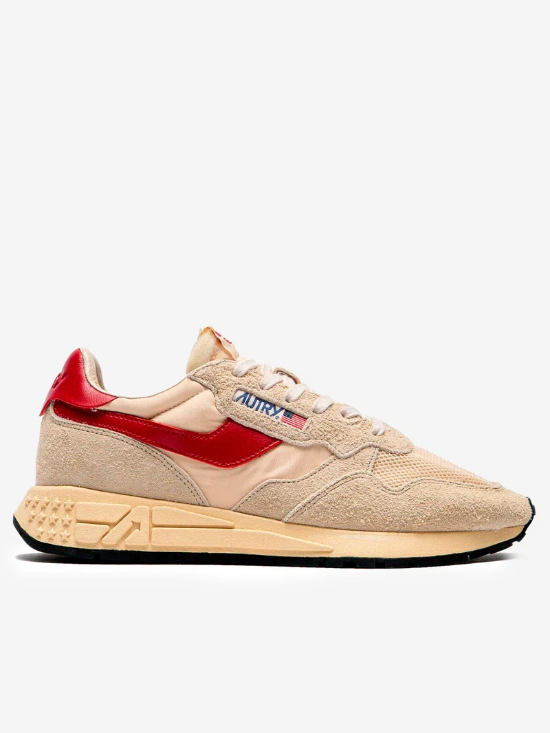 M Reelwind Low in nylon e suede con pelle ecrù e rosso