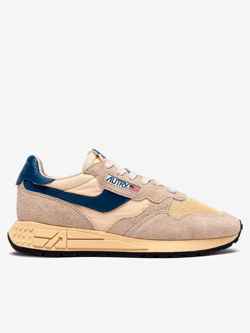 M Reelwind Low in nylon e suede con pelle ecrù e blu