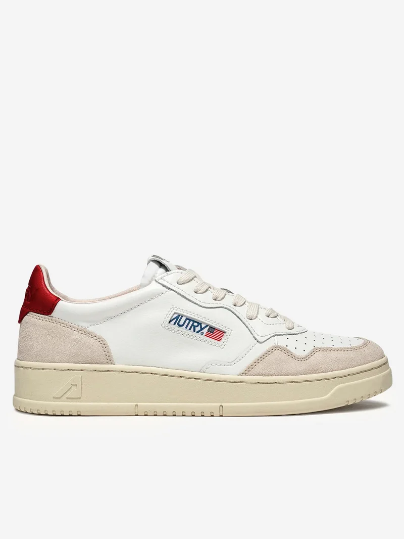 M Medalist Low in pelle bianca e rossa e suede beige