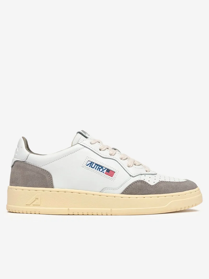 M Medalist Low in pelle bianca e suede grigio