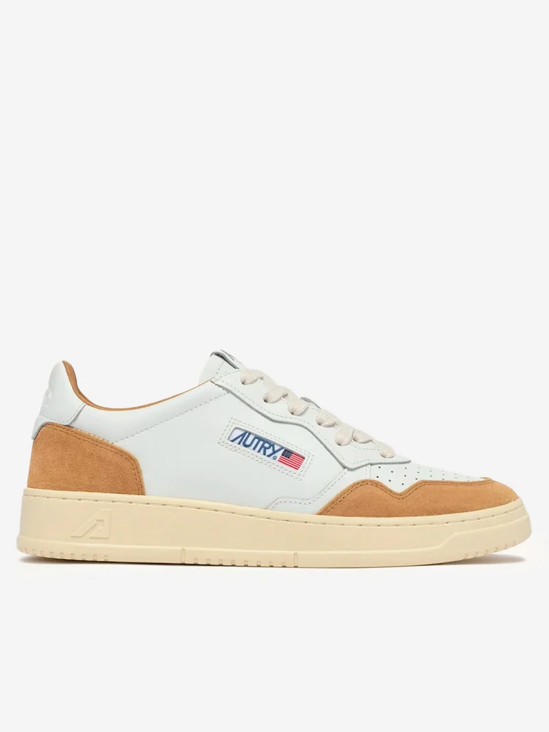 M Medalist Low in pelle bianca e suede rame