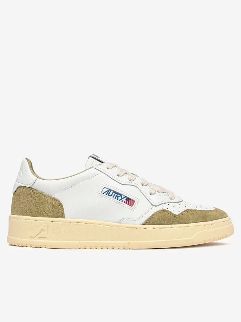 M Medalist Low in pelle bianca e suede verde