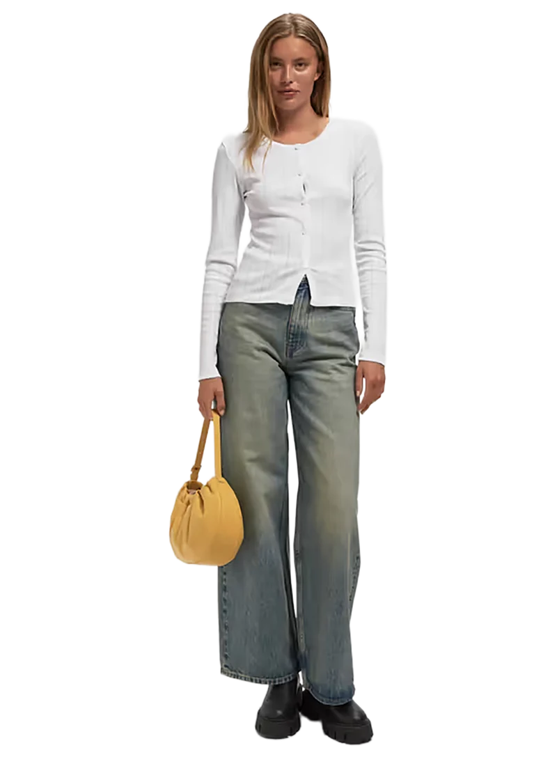 Top Compact Pointelle Rib Ls Button