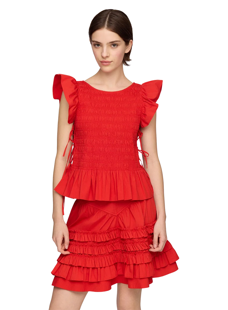 Top Stretch Cotton Angel Sleeve Smocked