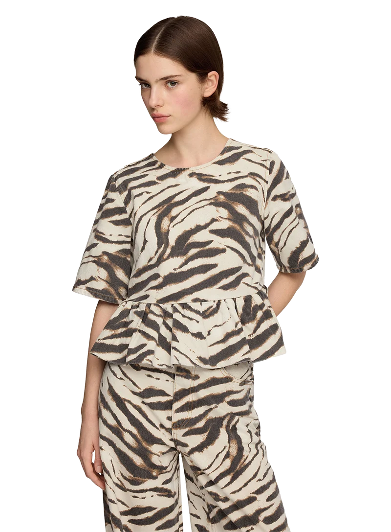 Top Print Denim Flounce
