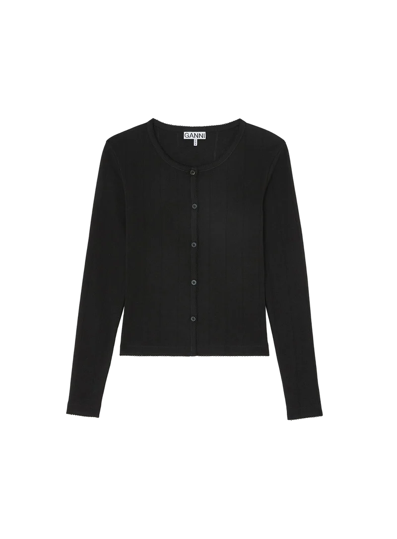 Top Compact Pointelle Rib Ls Button