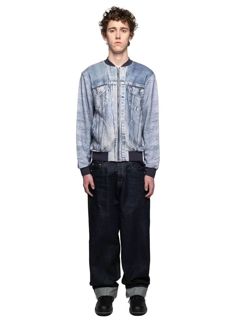 Bomber Printed Denim Fleece