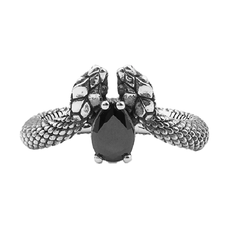 Anillo Chevron Serpiente Poison Drop Con Piedra Negra