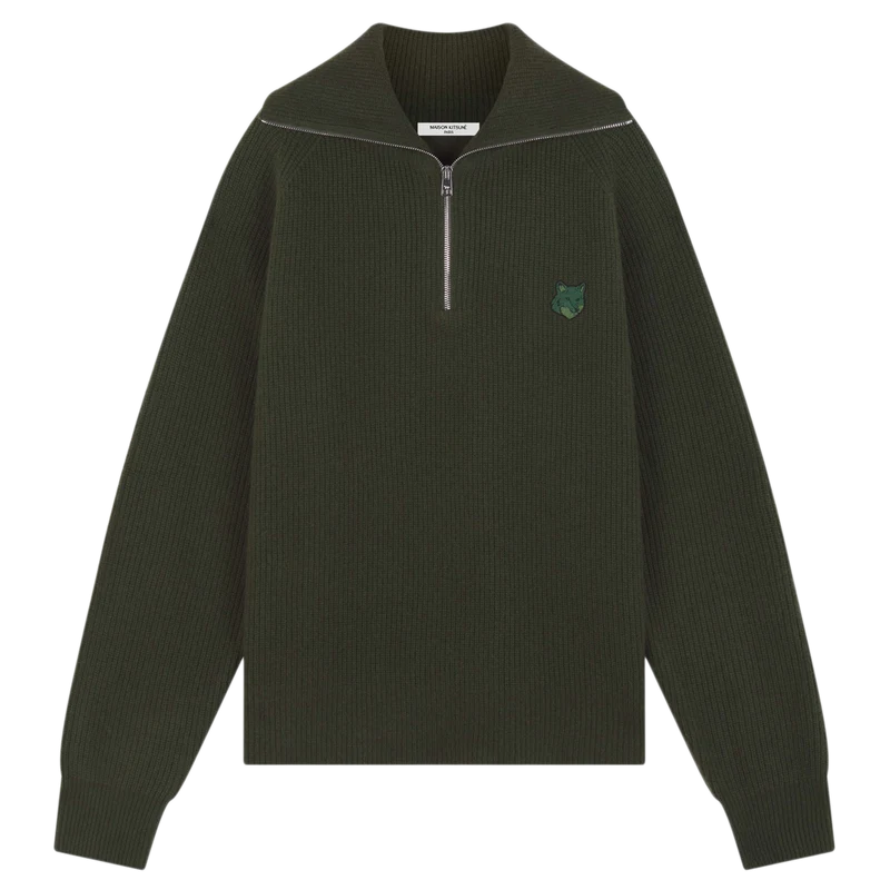 Jersey Bold Fox Head Ptch Half Zip Ribed Jumper