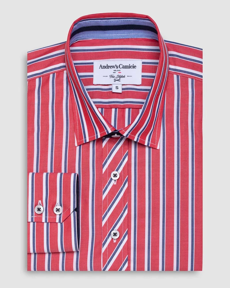 Camisa Casual popelin satin - cuello button-down puño simple 2 botones regular rojo