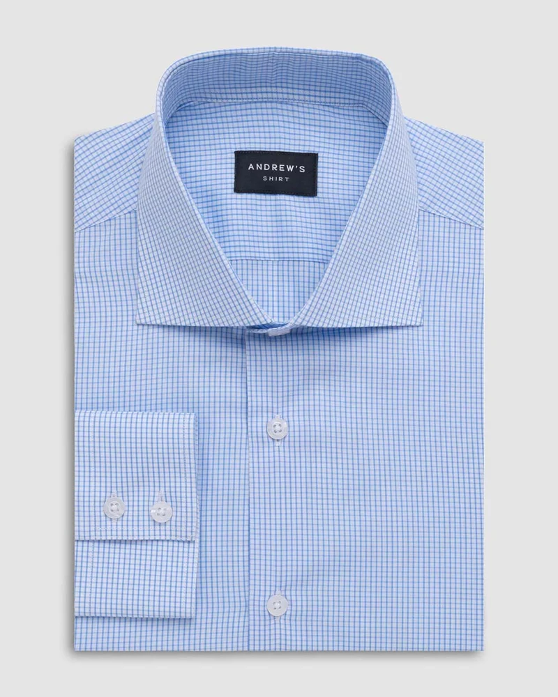 Camisa Vestir popelin - Cuello Italiano Puño 2 botones regular azul