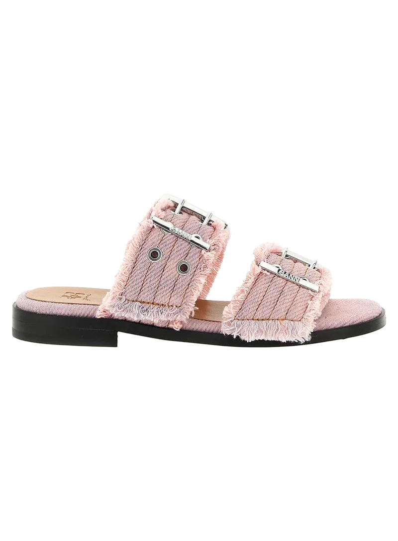Sandalias Feminine Buckle Strap Fringed Denim