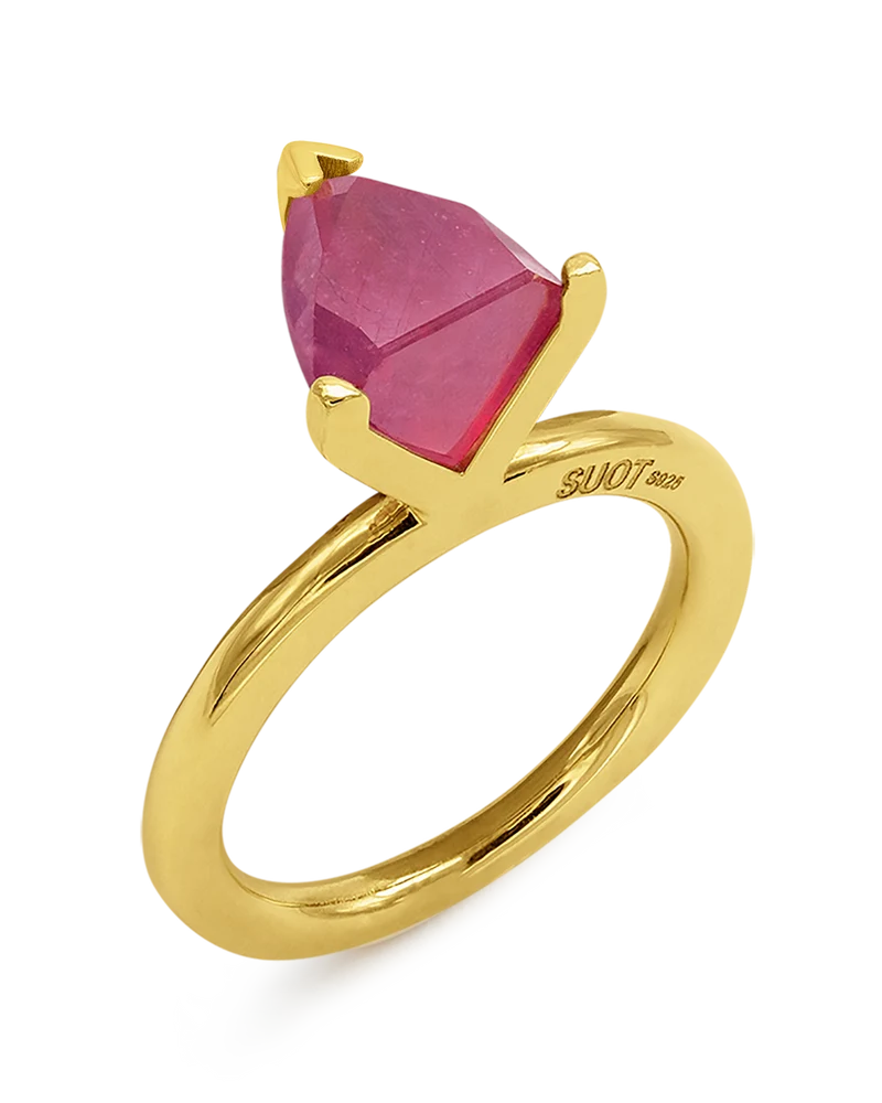 Treated Ruby Marquise Half Cut Ring