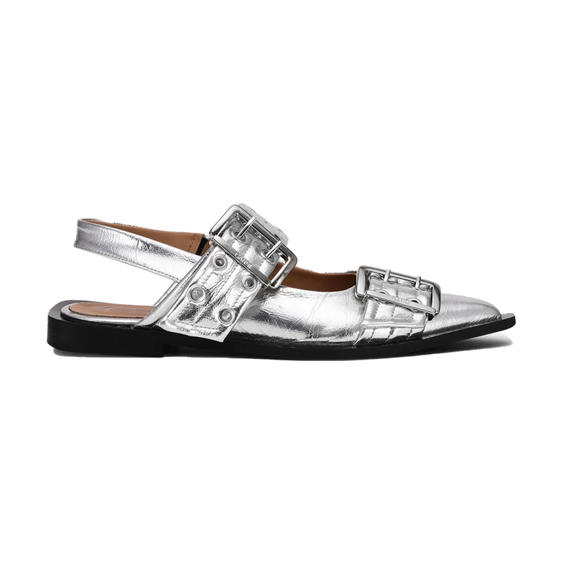 Bailarinas Feminine Buckle Metallic