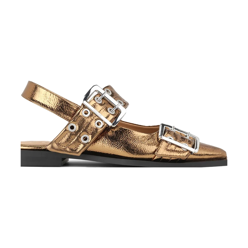 Bailarinas Feminine Buckle Metallic