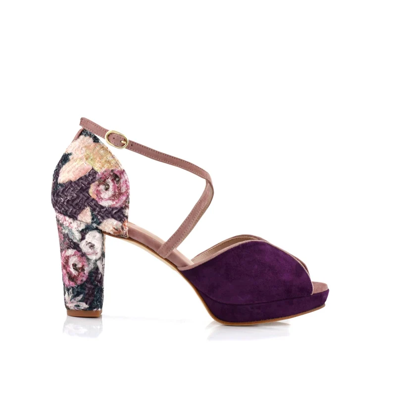 Luna Burdeos Tweed Floral midi
