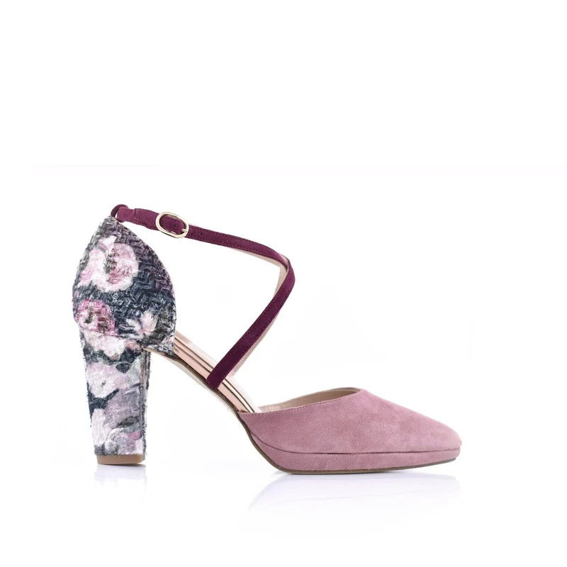 Lola Burdeos Tweed Floral Midi