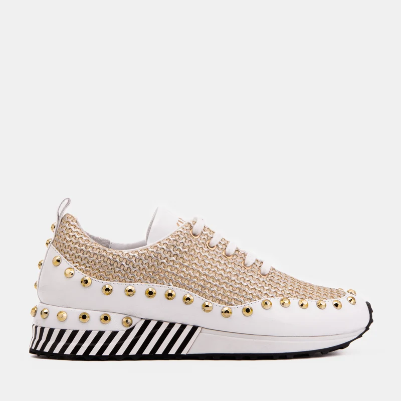 The Aurelia White Gold Woven Leather Women Sneaker