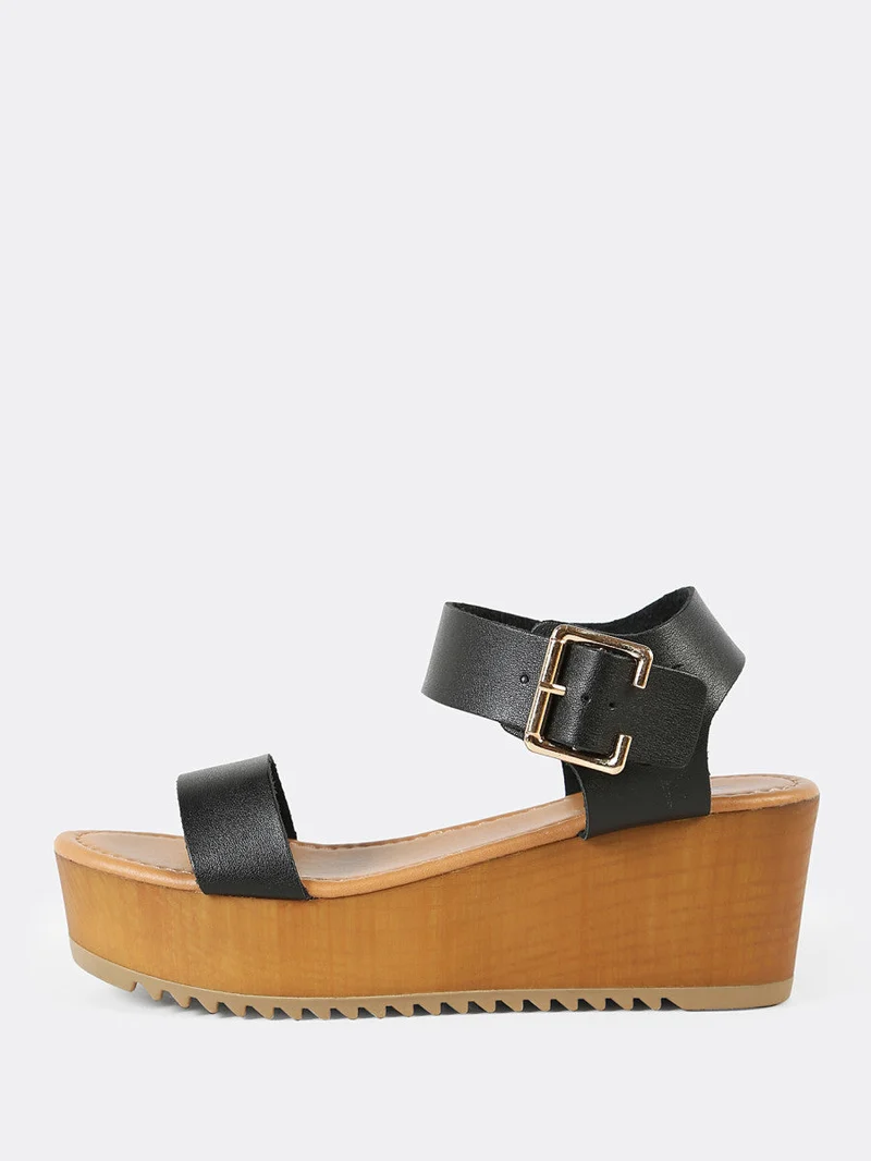 Buckled Ankle Strap Single Band Wedge Sandal