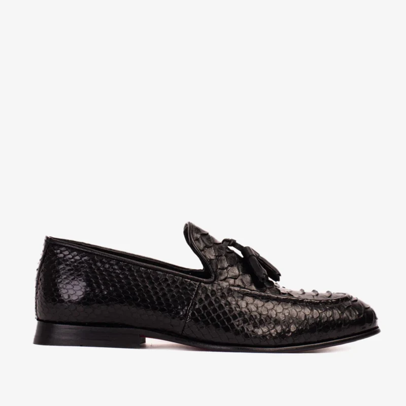 The Bethesda Black Pyhtn Skin Leather Tassel Loafer Men Shoe